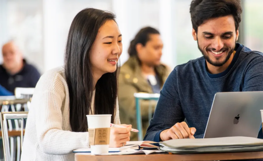 Students working together at a laptop